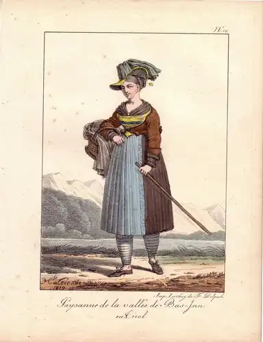 Hippolyte Lecomte Tracht Bäuerin Unter-Inn Tirol Farblithografie 1819 Inkunabel