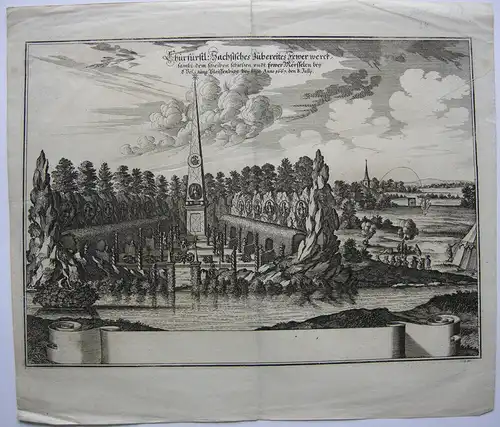 Feuerwerk Festung Pleissenburg 1667 Leipzig Sachsen Orig Kupferstich 1677