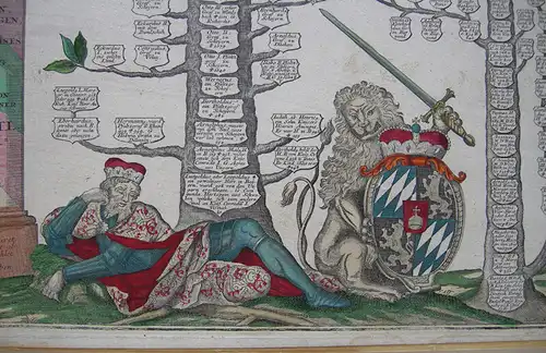Fürstlich Bayerischer Stammbaum altkolor Orig Kupferstich Rogg bei Seutter 1720