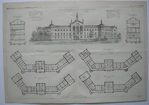 Berlin Hasenheide Kinderheim Architektur-Darstellung Lithografie 1871