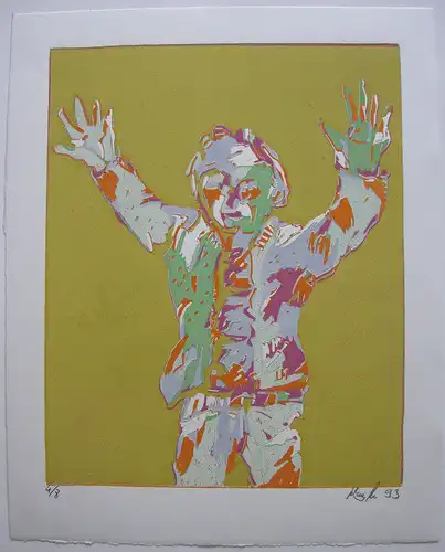 Simon P. Meyler  (1969) Männliche Gestalt erhob Hände Orig Serigrafie 1993 4/8