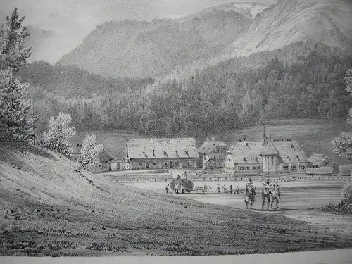 Der Brandhof Steiermark Orig Lithographie Sandmann nach Rudolf Alt 1840