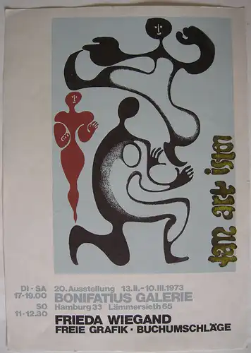 Plakat Ausstellung Frieda Wiegand Grafik Buchumschläge Buchkunst Hamburg 1973