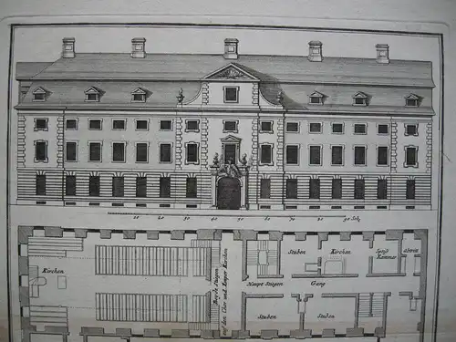 Armen- u. Waisenhaus Berlin von Grünenberg Orig Kupferstich J. Wolff 1720