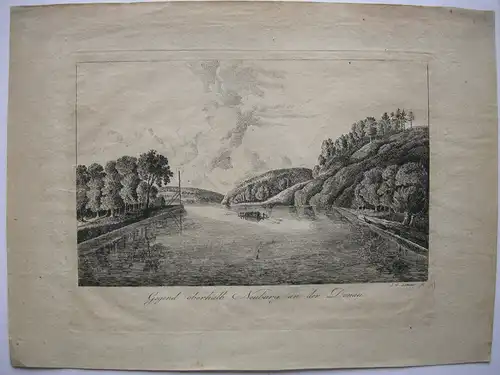 Gegend oberhalb Neuburg an der Donau Orig Kupferstich I. G. Laminit 1820