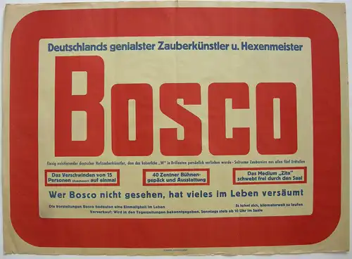 BOSCO Zauberkünstler Hexenmeister Plakat Lithografie Zauberer Schlehdorn um 1930