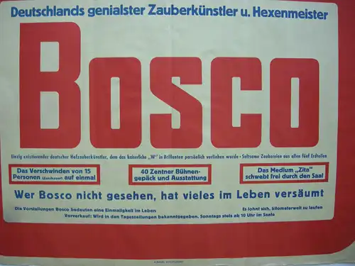 BOSCO Zauberkünstler Hexenmeister Plakat Lithografie Zauberer Schlehdorn um 1930