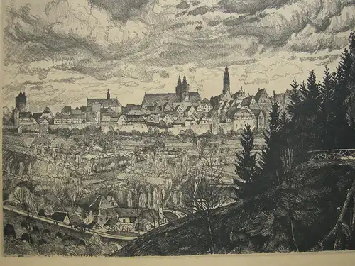 Rothenburg Tauber Gesamtansicht Orig. Lithografie 1928 Mittelfranken signiert