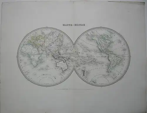 Mappemonde Weltkarte kolor Orig Stahlstich Ambroise Tardieu 1830