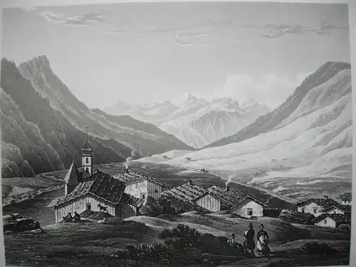 Stuben am Arlberg Klösterle Tirol Österreich Orig. Aquatinta-Radierung 1840