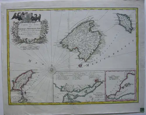 Espana Spanien Baleares Mallorca Menorca Ibiza Orig. Kupferstich Homann 1756