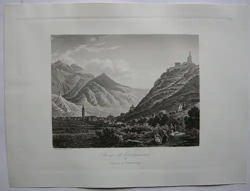 Borgo di Valsugana Trento Trentino Italien Orig. Aquatinta-Radierung 1840