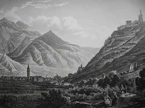 Borgo di Valsugana Trento Trentino Italien Orig. Aquatinta-Radierung 1840
