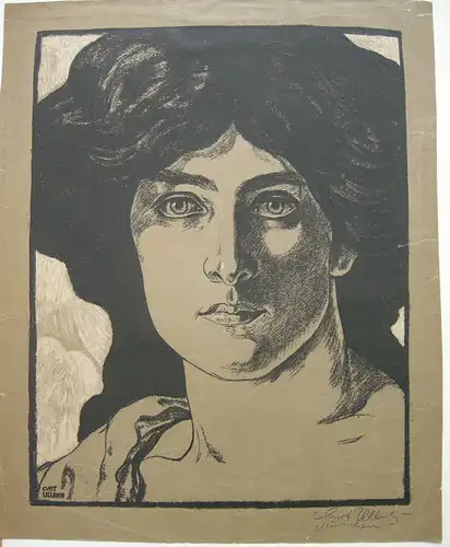 Curt Ullrich (1873-1946) Diana Orig Lithografie 1900 signiert