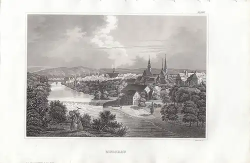 Zwickau Gesamtansicht Orig Stahlstich 1860 Metzeroth Hildburghausen