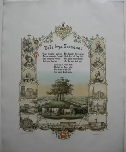 Ostfriesland Eala frya Fresena Orig Lithographie Kistenmacher 1830 Souvenirblatt