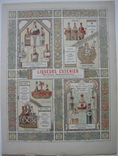 Liqueurs Cusenier Paris Publicité Reklame Liköre Paris 1893 Farblithografie