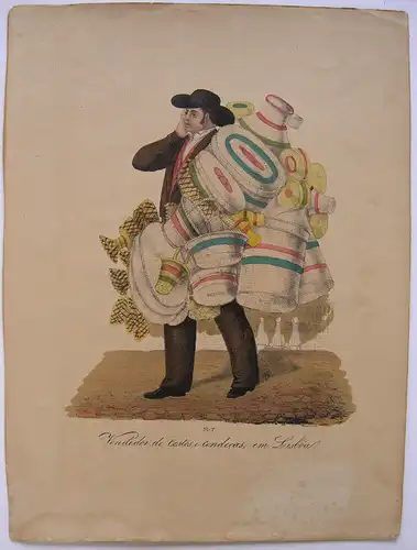 João Palhares  (1810-1890)  Vendedor de Cestos condeças Orig Lithografie 1850