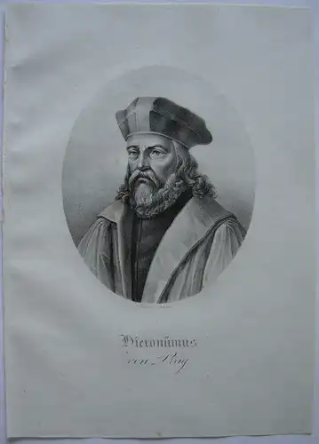 Hieronymus von Prag (1379-1416) Reformator Hussit Orig Lithografie Kunike 1825