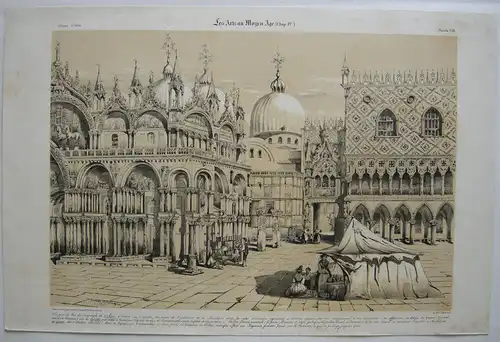 Venedig Venezia San Marco getönte Orig Lithografie E. Du Sommerard 1836