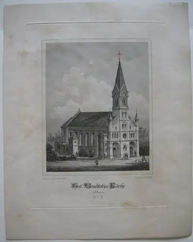 St. Benedictus Kirche München Schrenkstraße Orig Stahlstich Steinicken 1850