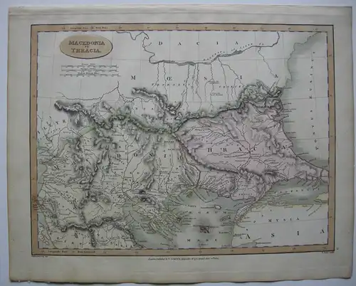 Macedonia et Thracia Rumänien kolor Orig Kupferstichkarte 1809 Macpherson