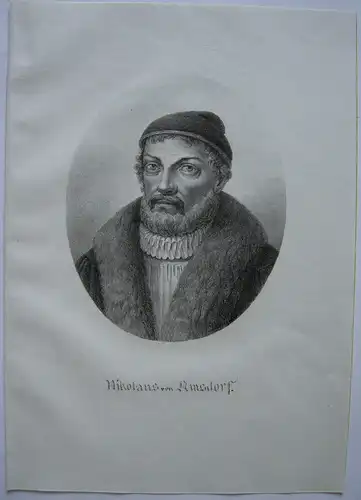 N. von Amsdorf (1483-1565) Reformator Kirchenpolit Orig Lithografie Kunike 1825