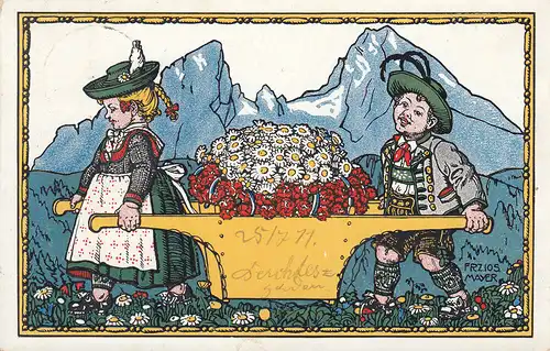 AK Alpenblumen Künstlerkarte Frz. Ios. Mayer gel 1911 Litho