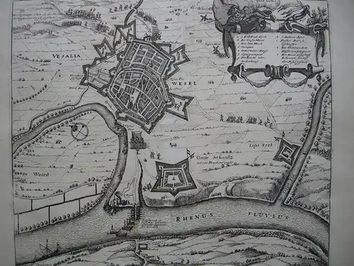 Wesel Büderich Befestigungsplan Grundriss Orig Kupferstichkarte Merian 1633