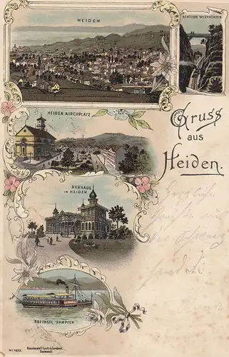AK Heiden Kirchplatz Kurhaus Bodensee Dampfer Wienachten Litho gel 1899