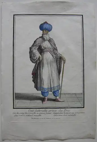 Emir Fechrredin Drusischer Prinz altkolor. Orig. Kupferstich bei Bonnart 1700