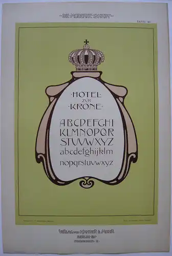 Hotel zur Krone Schritvorlage Orig Lithografie F. Schweinmanns Jugendstil 1900