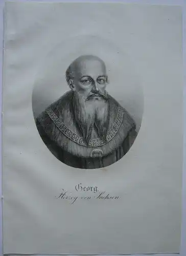 Georg der Bärtige (1471-1539) Herzog von Sachsen Orig Lithografie Kunike 1825