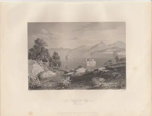 Schiff des Ulysses Corfu Griechenland Orig Stahlstich P. Heawood 1850