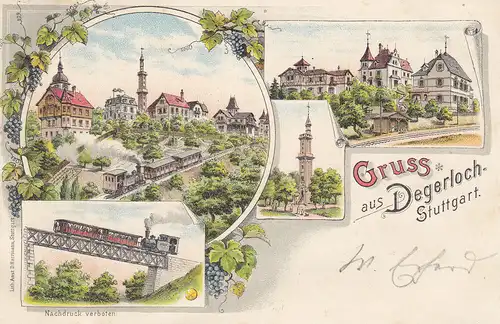 AK Stuttgart  Degerloch Eisenbahn Litho gel 1897 Baden Württemberg