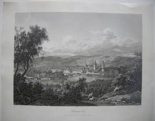 Hameln Gesamtansicht Orig Kupferstich L. Schütze Frommel 1850 Niedersachsen