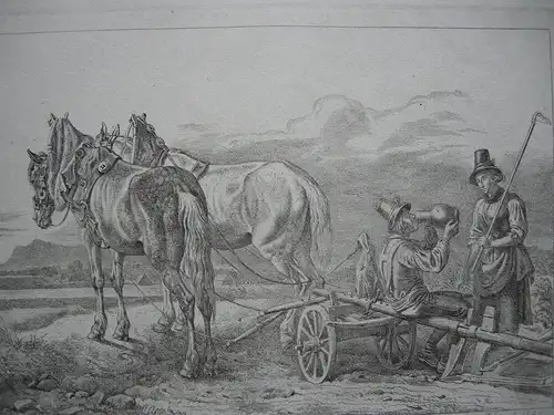 Johann Adam Klein (1792-1875) Bei Sendling Pflügende Bauern Orig Radierung 1845