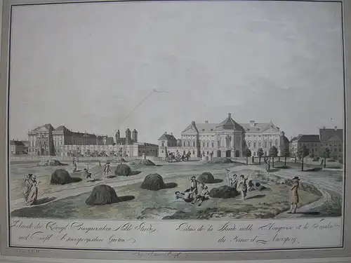 Wien Palais Auersperg Trautson altkolorierte Umrissradierung 1792 Österreich