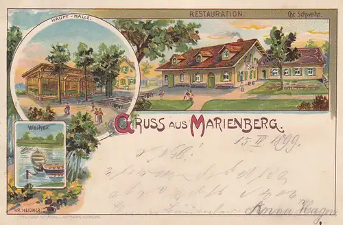 AK Marienberg Restauration Schwahn Farblitho Sachsen Erzgebirgskreis gel 1899