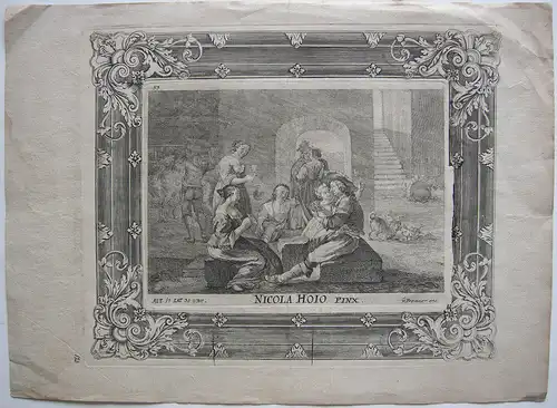 Joseph A. von Prenner (1683-1761) In der Schenke Orig Kupferstich N. Hoio 1750