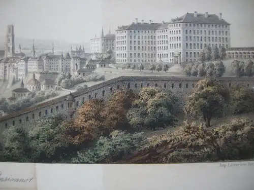 Adrien Cuvillier (XIX) Fribourg Pensionnat Freiburg Lithografie 1860 Schweiz