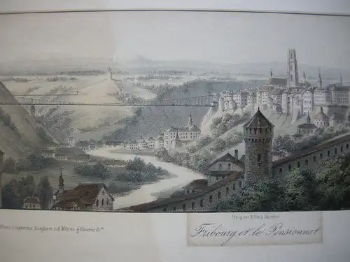 Adrien Cuvillier (XIX) Fribourg Pensionnat Freiburg Lithografie 1860 Schweiz