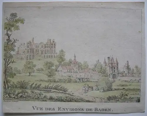 Baden-Baden Vue Environs de Baden kolor Lithographie Bonnefoi 1780 Württemberg