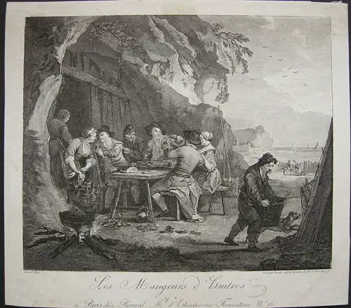 Die Austernesser Austern Gastronomie Orig Kupferstich Teissier 1778 Gourmet