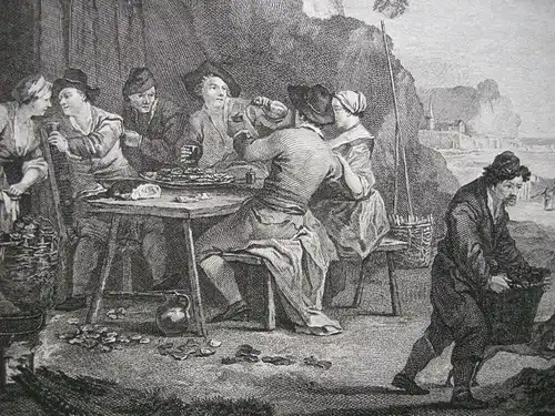 Die Austernesser Austern Gastronomie Orig Kupferstich Teissier 1778 Gourmet