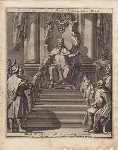 Salomon auf dem E...b...thron Paralipomena Bibel Orig Kupferstich 1710