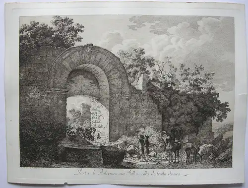 Jacob W. Mechau (1745-1808) Porta di Falerium etrusca Orig Radierung 1795 Italia