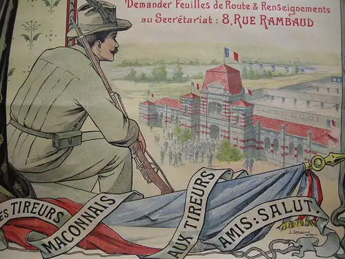 Plakat affiche Ville de Macon Fete Tir Lithografie entoilé 1903 art nouveau