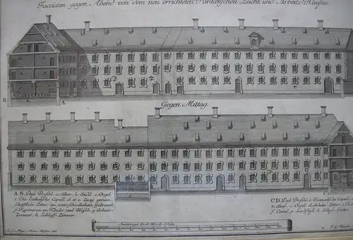 Augsburg Zucht- und Arbeitshaus Orig Kupferstich Ringlin 1760 Fassadenansicht