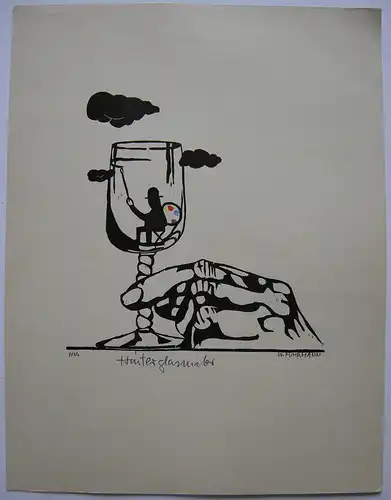 Woldemar Fuhrmann Hinterglasmaler Orig Farbholzschnitt 1983 signiert